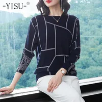 Blusas femininas yisu moda feminina geometria suéter imprimor sweater de manga longa knitwearwear outono pullovers de inverno de alta qualidade blusas de malha 230308