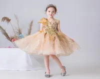 Girl039s robes kids flower girl for Wedding Party Short Champagne Gold Shinins Sequins Girls Formel Princess Dress Pageant Go3938601