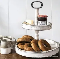 Kitchen Storage Double Layer Pastry Tray Retro Round Wooden Pallet Organizers Food Plate Home Decoration Supplies5295757