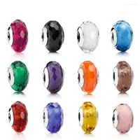 Beads Fashion Joker Simple 925 Sterling Silver Charm Faceted Glass Purple Red Yellow Blue Green Pink Suitable DIY Bracelets