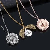 Pendant Necklaces BOEYCJR You Are My Sunshine Flower Necklace Open Locket Sunflower Po For Women Or Men Fashion Jewelry