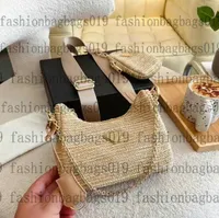 Re-Edition 2005 Straw Women Shoulder Bags designer bag Hobo Crochet sac fourre-tout sac à main de luxe rayure crossbody avec Mini Pouch 2-Piece Raphia Three-in-one