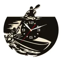 ساعات الحائط الزورق وساعة قوارب الكاياك الحديثة تصميم الكهف ديكور التجديف الرياضية المائية التجديف بالليزر قطع خشبي كاياكر هدية Clock9739091