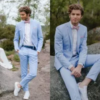 2023 Light Sky Blue Mens Suits Country Wedding Tuxedos Men Formell Casual Suit Groom Wear Young Graduation Suits Jackets byxor