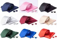 Men Tie Cravat Cufflinks Set Solid Red Fashion Butterfly Ties for Men Handkerchief Party Man Necktie Gift Wedding Accessories Y1225600210
