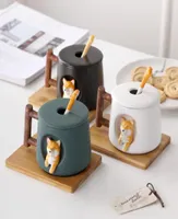أكواب الكارتون السيراميك 3D Shiba Inu Coffee Tea Cup Dog Akita with Lid Spoon Brew Milk Set 420mLmugs2169457