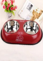 Fashion Dog Cute Dogs Pet Stainless Cat Food Container Double Layer Bowl for Dogcat Y2009179704106
