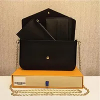 Dam Clutch Messenger Bag Felicie Pochette M61276 Axelväska Handväska Designer Bag Floral Wallet 3 i 1 Dam Flap Bag Tall Gold Chain