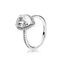 REAL 925 Sterling Silver Tear Drop Cz Diamond Ring med logotyp och originalbox passar Pandora Wedding Ring Engagement Smycken för Wome283J