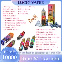 100% d'origine Randm Tornado Puffs 10000 Disposable Vape Pen E Cigarette 1100mAh Batterie rechargeable Kit de démarrage de cartouche 20 ml