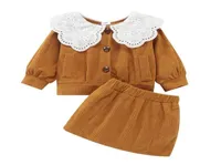 Roupas de roupas Pudcoco Roupa com nervuras infantis para meninas 2pcs bloguown bloguled colar de colarinho comprido cardiganskirt roupas de moda 9877885
