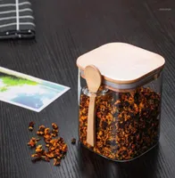 1 Seethrough Design Gars Jar Clear Bottle Storage Jars con cuchara de párpado de bambú para salt Coffee Bean6881461