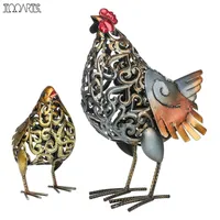 Decorative Objects Figurines Tooarts Tomfeel Carved Iron Hen Metal Sculpture Animal Artwork Garden Furnishing Home Ornament home garden 230307