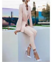 Women039s Two Piece Pants Blush Suits Fashion Mother of the Bride Tuxedos Long Sleeve Work Coat Blazer Custom Made Slim Office 3930289