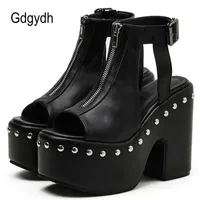 Sandals Gdgydh Platform HighHeeled Shoes Women Bucke Strap Open Toe Hot INS Punk Cool Gothic Women's Sandals Hollow Out Chunky Heel Z0306