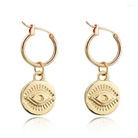 Hoop Earrings 1Pair European Trendy Gold Metal Eye For Women Vintage Small Round Pendant Endless Circle Jewelry E599