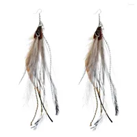 Dangle Earrings Bohemian Ethnic Zebra Pattern Pure Natural Feather Long For Women Fashion Rice Bead Chain Tassel