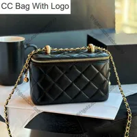 CC Handbags Womens Zipper Vanity Cases Cosmetic Bags Black Grey White Genuine Leather Quilted Designer Bag Wallets Gold Metal Hardware Luxury Handbag Pouches To