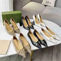 pointed thick heel sandals brand spring and summer new style metal horse buckle chain hollow sheepskin shallow mouth women leather heels sandals size 35-41