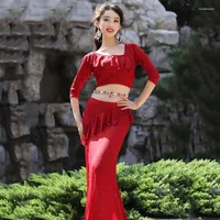 Stage Wear Belly Dance 2023 Autumn And Winter Fashion Shiny Fishtail Skirt Female Luxury Oriental Performance Set