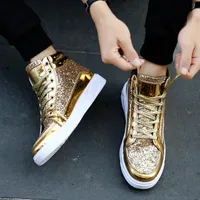 Botas homens Hip Hop Dancing Sneakers Shoes Flats Shoes Spring Gold Silver Bling Lace Up Male Casual Cosual Botas 230309