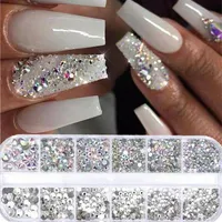 12 Grids set AB Crystal Glass Rhinestones Nail Art Decorations Multi-size 3D DIY Tips Manicure Glitter Diamond Gems Accessories306u