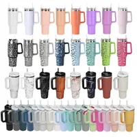 40oz Big Capacity Water Bottles With Logo Handle Lid Straw Stainless Steel Tumblers Outdoor Portable Carring Coffee Tea Mugs Keep Drink Cold Ready to Ship