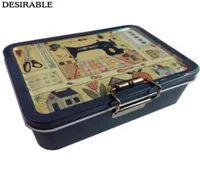 DESIRABLE Portable exquisite metal doublelayer sewing card and other small items storage box six colors optional 2109142597254