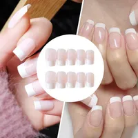 Artificial Acrylic Classical French False Nails With Glue 24Pcs White Pink Long Fake Nails Full Press On2654