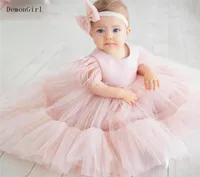 Girl039s Dresses Pink Baby First Birthday Dress Pleat Rufflers Puffy Tulle Little Princess Party Gown Christening9766586