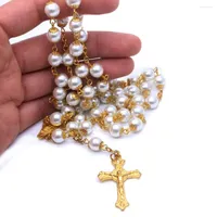 Hanger kettingen katholieke ronde imitatie parel parel ketting ketting orthodox rozenkrans kruis Jezus religieus biddende sieraden geschenk collana