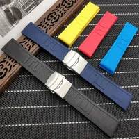 Silicone Rubber Watch Band 22mm 24mm Black Yellow Red Blue Watchband Armband för Navitimer Avenger Breitling Strap Toos277s