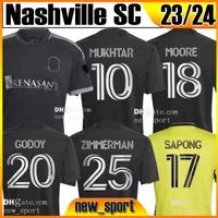 23 24 Nashville Sc Away Soccer Jerseys Black Special Home 2023 2024 Version de fan Jersey Mukhtar # 10 Godoy # 20 Moore # 18 Zimmerman # 25 Shirts de football Top