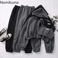 Women's Two Piece Pants Nomikuma Arrival Women Three Pieces Set Zip-up Long Sleeve Hooded Jackets Short Camisole High Waist Pants Casual Outfits 230308