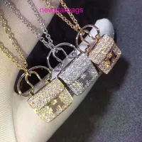 Designer Herms Necklace for sale Kangkang bag H letter Pendant 925 silver plated 18k rose gold diamond inlaid handbag