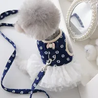 Cat Collars Leads Luxury Dog Dress Harness And Leash Set 6 Color Girl Boy Pet Puppy Little Small Animals Cats Chihuahua Collar Walking Lead Goods 230309