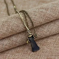 RJ Fashion HP Thunderbolt Flying Broom Metal Necklaces Antique Bronze Plated Witch Wizard Magic Broom Necklace Man Woman Choker252p