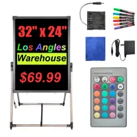 LED Drawing Chalk Board Lights: Large Double Sided Blackboard with Lights - 32&quot;x24&quot; Message Chalkboard Display with 16 Light Colors 4 Flashing Mode Usalight