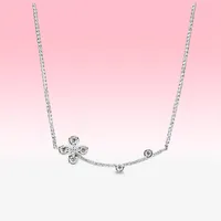 New Crystal Smiling clover Necklace Women Girls Lucky Jewelry for Pandora 925 Sterling Silver flower Pendant Chain Necklaces with 223b