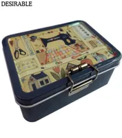 DESIRABLE Portable exquisite metal doublelayer sewing card and other small items storage box six colors optional 2109142563495