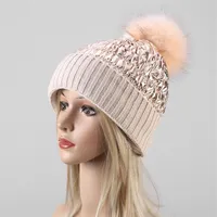 Winter Brand Female Fur Pom Poms hat Winter Hat For Women Girl 's Knitted Beanies Cap Thick Women Skullies Beanies234c