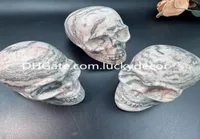 Pink Zebra Jasper Stone Skull Statue Spirituelle Geschenk 10 cm realistische Schnitzerei