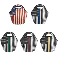 American Flag Neoprene Lunch Bag Leopard Print Outdoor Student Isolation Portable Lunch Storage Bags Waterproof 0309