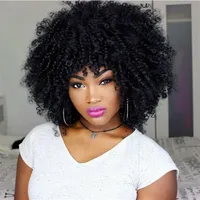 damer frisyr mjukt indiskt hår afro afroamerikansk kort bob kinky lockigt simulering mänskligt hår lockigt full wig223g