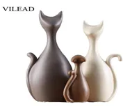 VILEAD Ceramic Family of Three Four Cats Figurines Nordic Animal Living Room Decoration Home Ornaments Crafts For Wedding Gifts T21074485