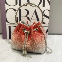 top Bags for Women Luxury Designer Bucket Clutch Purse Evening Banquet Bag Crystal Rhinestone Shoulder Bag Gradient Handbag 230308