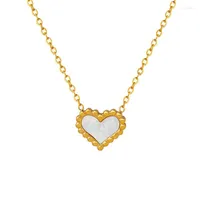 Choker 2023 18K Gold Plated Stainless Steel Love White Sea Shell Beaded Edge Heart Pendant Necklace For Women Charm Chokers Mujer Gift