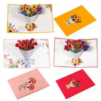Gift Cards 3D Pop Up Greeting Cards Butterfly Holding Flower Bouquet Card Mothers Fathers Day Lovely Gift Present for Wife Birthday Card Z0310