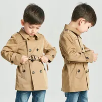 Jackets Tench Coat Boy Girl Clothes Windproof Jacket British Double Breasted Windbreaker Turndown Collar Button Belt Kids Outwear 230310