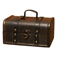 Jewelry Pouches Bags Retro Treasure Chest Vintage Wooden Storage Box Antique Style Organizer For Wardrobe Trinket Buckle12404